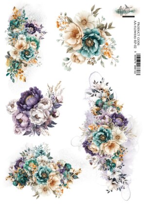 scrapbook paper | rice paper a4 decoupage sheet “in shades of blue — flowers 2” | art alchemy | 25–30 gsm | blue decoupage, journaling & cardmaking
