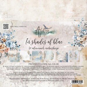 scrapbook paper | scrapbooking paper pad 8×8 “in shades of blue” | art alchemy | 12 double sided sheets + bonus, 190 gsm | blue scrapbooking & cardmaking