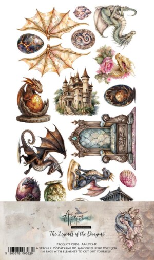 scrapbook paper | scrapbooking paper — 12×6 cut apart set, mirror print (6 sheets, 250gsm) | the legends of the dragons | alchemy of art