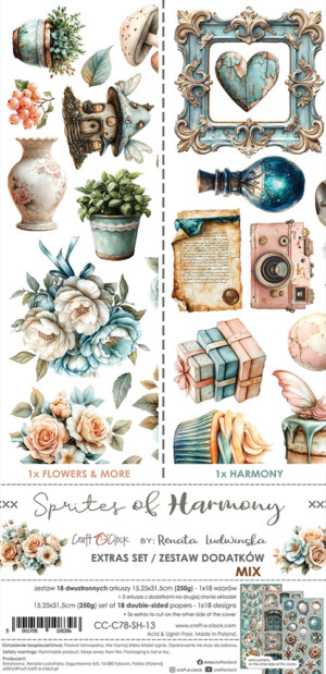 scrapbook paper | scrapbooking paper cut outs 12×6 “sprites of harmony — mix” | craft o’clock | 18 mirror sheets, 250 gsm | ephemera for scrapbooking & cardmaking