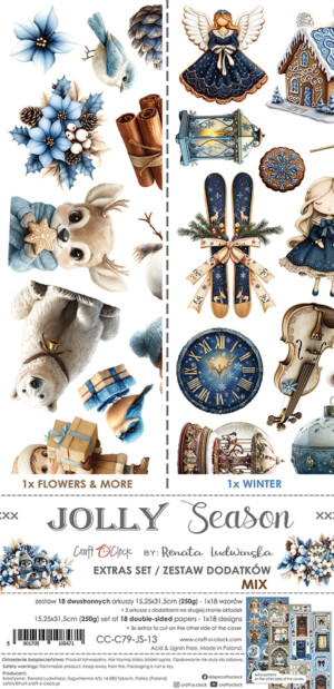 scrapbooking paper cut outs 12×6 “jolly season — mix” | craft o’clock | 18 mirror sheets, 250 gsm | ephemera for scrapbooking & cardmaking
