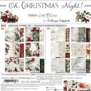 scrapbooking paper pad 8×8 “oh, christmas night — mix” | craft o’clock | 24 double sided sheets + 5 bonus, 250 gsm | scrapbooking & cardmaking