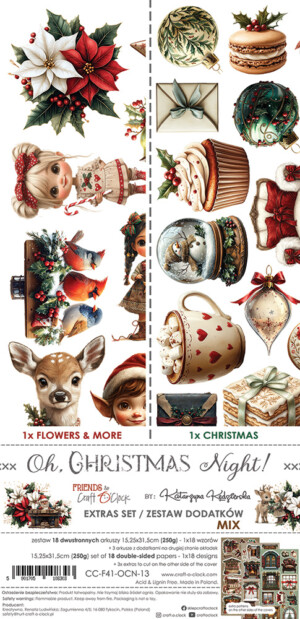 scrapbooking paper cut outs 12×6 “oh, christmas night — mix” | craft o’clock | 18 mirror sheets, 250 gsm | ephemera for scrapbooking & cardmaking