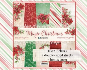 Magic Christmas 12x12 scrapbook paper pack by ScrapAndMe, 5 double-sided sheets plus bonus cover
