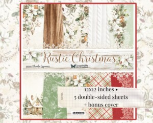 Rustic Christmas 12x12 scrapbook paper pack by ScrapAndMe, 5 double-sided sheets plus bonus cover