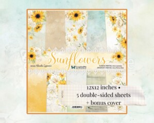 12 x 12, 5 sheets, collection sunflowers, scrapandme, sheets for cutting scrapbooking paper set 12 x 12, 5 sheets card stock flowers pattern