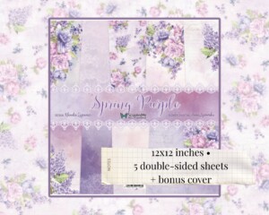 12 x 12, 5 sheets, spring purple, scrapandme, scrapbooking paper set 12 x 12, card stock flowers pattern