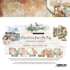 scrapbooking paper pad 8×8 “memories from the trip” | art of alchemy | 12 double sided sheets + bonus, 190 gsm | scrapbooking & cardmaking