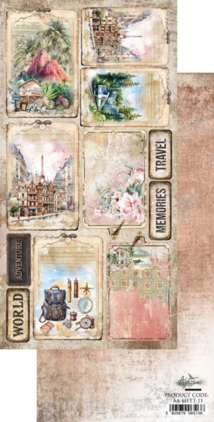 scrapbooking paper border 12×6 “memories from the trip — tags” | art of alchemy | double sided, 250 gsm | scrapbooking & cardmaking