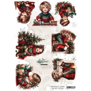 wonderful christmas time rice paper a4 – single sheet decoupage paper | vintage christmas designs | alchemy of art (copy)