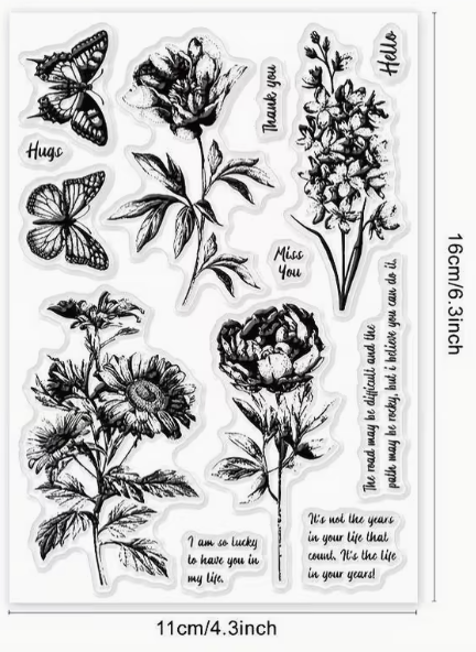 S-044-01 silicone stamp | flower butterfly text transparent seal silicone seal | card making & scrapbook decoration