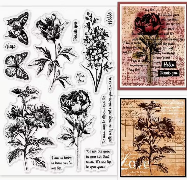 S-044-main silicone stamp | flower butterfly text transparent seal silicone seal | card making & scrapbook decoration