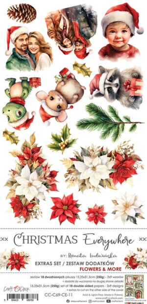 extras to cut paper | flowers and more christmas everywhere | 6×12 inch (15.5x30.5 cm) | 18 sheets | craft o'clock