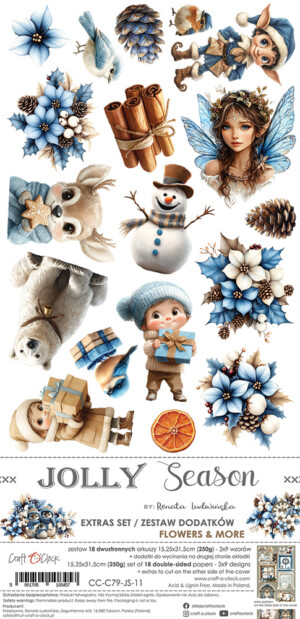 extras to cut paper | flowers and more jolly season | 6×12 inch (15.5x30.5 cm) | 18 sheets | craft o'clock
