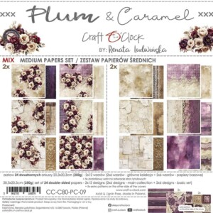 scrapbook paper pack | plum and caramel | 20.3x20.3 cm | 24 sheets | craft o'clock