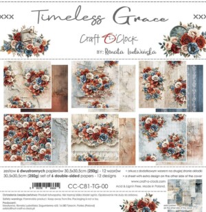 scrapbook paper pack | timeless grace | 12x12 inch (30.5x30.5 cm) | 6 double sided sheets | craft o'clock