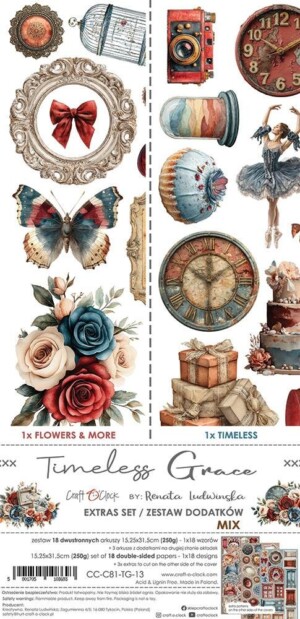 extras to cut paper | mix timeless grace | 15.75x30.5 cm | 18 sheets | craft o'clock