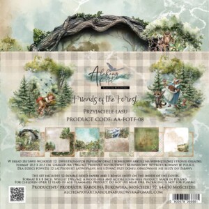 paper collection set 8x8 in friends of the forest, 190 gsm (12 sheets, 12 designs + bonus) – alchemy of art