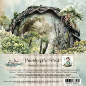 paper collection set 15x15 cm friends of the forest, 250 gsm (24 sheets, 12 designs, 4x6 double‑sided sheets) – alchemy of art