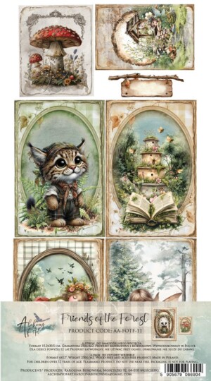 scrapbooking cards set 30.5×15 cm | friends of the forest | alchemy of art | 250 gsm | 6 sheets | cutouts for albums & cards