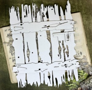 scrapbooking chipboard fence | friends of the forest | alchemy of art | 20×25 cm (7.87×9.84 in) | cardmaking & mixed media
