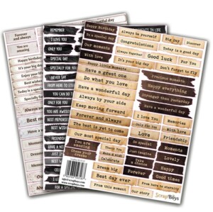 set of paper stickers universal inscriptions in english (3 sheets, 20x15 cm)