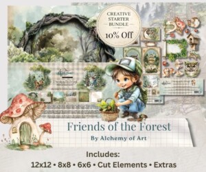 friends of the forest creative starter bundle | 12x12, 8x8 & 6x6 paper pads + extras | forest scrapbooking collection | alchemy of art