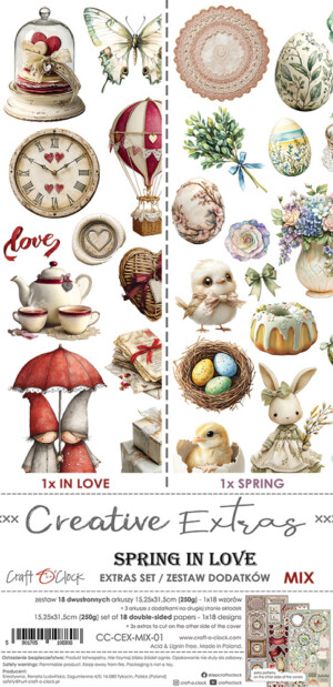 creative extras set mix 01 – spring and in love 6x12 scrapbooking paper pack | 18 sheets | craft o'clock
