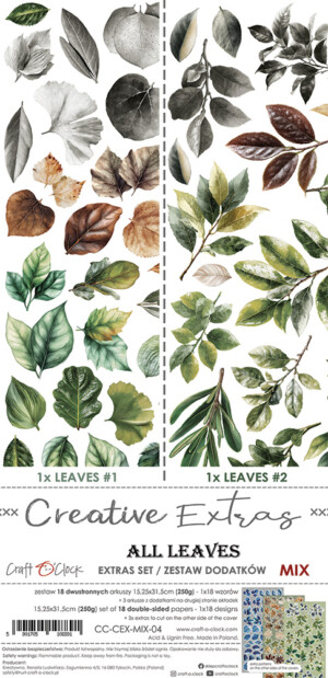 creative extras set mix 04 – leaves 1 and leaves 2 6x12 scrapbooking paper pack | 18 sheets | craft o'clock