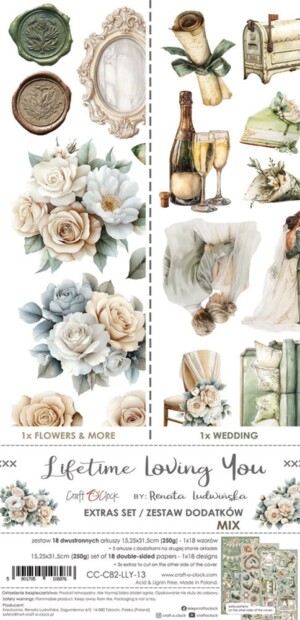 6x12 fussy cut scrapbooking paper set | lifetime loving you | 18 sheets | craft o'clock