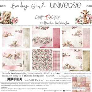 8x8 scrapbook paper pack | baby girl universe | 24 double sided sheets | craft o'clock