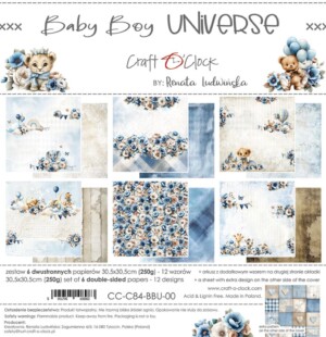 12x12 scrapbook paper pack | baby boy universe | 6 double sided sheets | craft o'clock