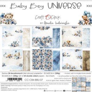 8x8 scrapbook paper pack | baby boy universe | 24 double sided sheets | craft o'clock