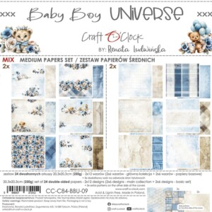8x8 scrapbook paper pack | baby boy universe | 24 double sided sheets | craft o'clock