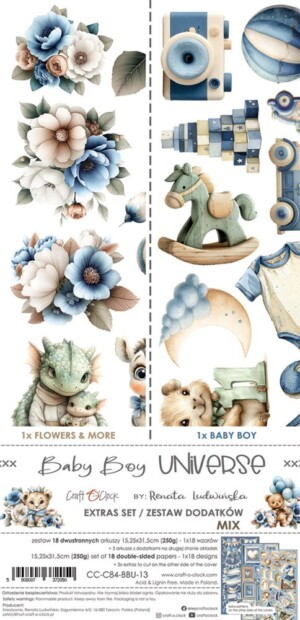 6x12 fussy cut scrapbooking paper set | baby boy universe | 18 sheets | craft o'clock
