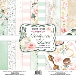 12x12 scrapbook paper pack | tenderness and love | 10 double sided sheets | fabrica decoru