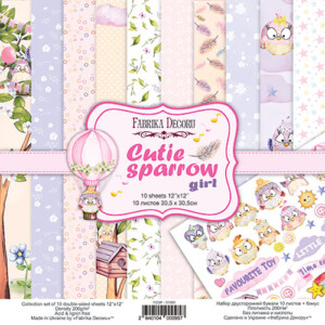 12x12 scrapbook paper pack | cutie sparrow girl | 10 double sided sheets | fabrika decoru