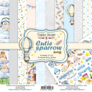 12x12 scrapbook paper pack | cutie sparrow boy | 10 double sided sheets | fabrika decoru