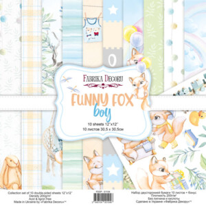 12x12 scrapbook paper pack | funny fox boy | 10 double sided sheets | fabrika decoru