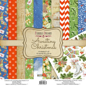 8x8 scrapbook paper pack | awaiting christmas | 10 double sided sheets | fabrika decoru