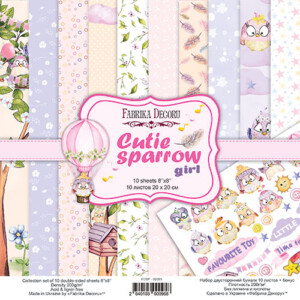 8x8 scrapbook paper pack | cutie sparrow girl | 10 double sided sheets | fabrika decoru