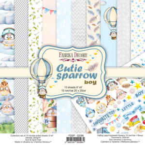8x8 scrapbook paper pack | cutie sparrow boy | 10 double sided sheets | fabrika decoru