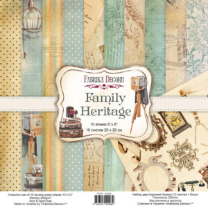 8x8 scrapbook paper pack | family heritage | 10 double sided sheets | fabrika decoru