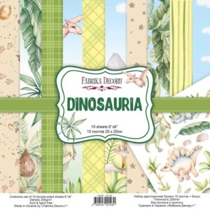 8x8 scrapbook paper pack | dinosauria | 10 double sided sheets | fabrika decoru