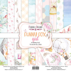 8x8 scrapbook paper pack | funny fox girl | 10 double sided sheets | fabrika decoru
