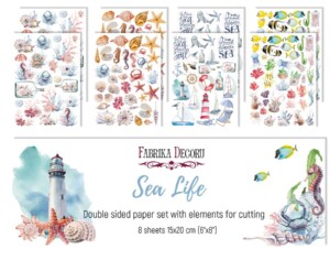 6x8 fussy cut scrapbooking paper set | sea life | 8 sheets | fabrika decoru