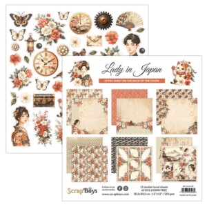 12x12 scrapbook paper pack | lady in japan | 12 double sided sheets | scrapboys