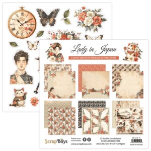 8x8 scrapbook paper pack | lady in japan | 12 double sided sheets | scrapboys