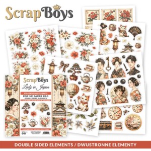 6x6 fussy cut scrapbooking paper set | lady in japan | 24 sheets | scrapboys