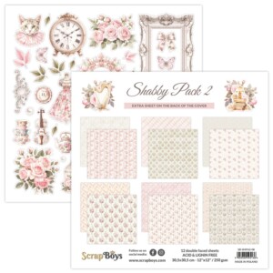 12x12 scrapbook paper pack | shabby pack 2 | 12 double sided sheets | scrapboys
